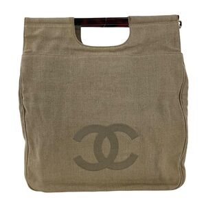 Chanel CC Logo Canvas Tortoise Handle Tote Bag